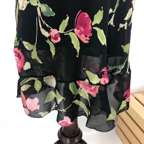 SOLD Nicole Miller Silk Floral Draped Back Midi Dress 4 - Picture 2 of 14